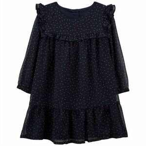 NWOT OshKosh B'gosh Navy Chiffon With White Polka Dot Babydoll Dress - 5T